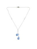 Art Deco Style 15 3/4" Sterling Necklace with 6 Round Faceted Blue Crystals — Sterling Silver, Silver — front view