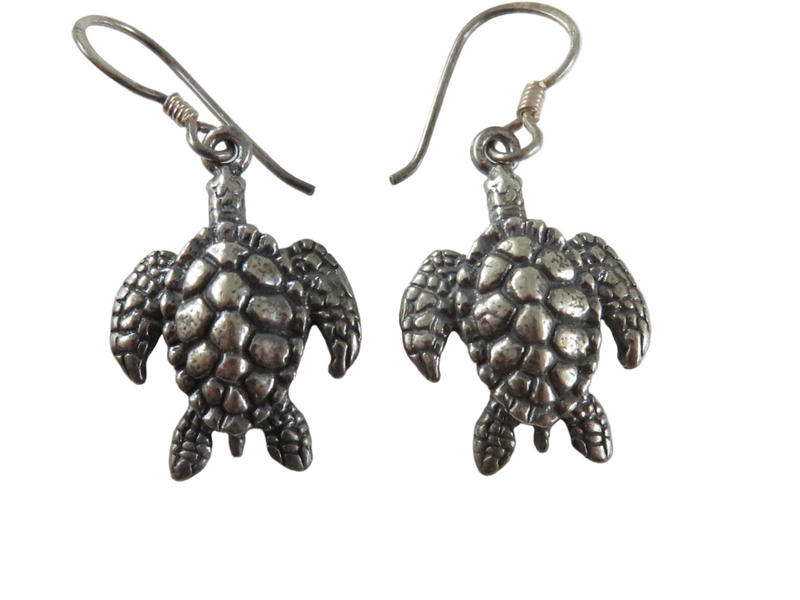 Sterling Turtle Form Dangle Earrings Fishhook