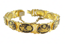 Vintage Kawahito Damascene Flower Bird Scene 7" Panel Bracelet — Jewelry & Watches:Men's Jewelry:Cufflinks — front view