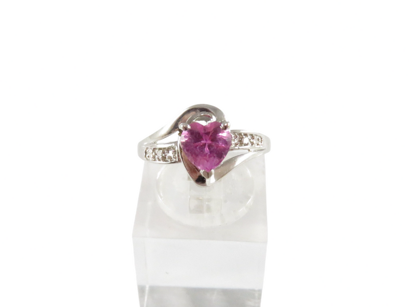 10K White Gold Ring w/Heart Shaped Pink Ruby