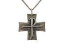Sterling Christian Staurogram Cross Pendant Tau-Rho Cross 18" Curb Chain — Sterling Silver, Silver — front view