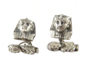 Art Deco King Tut Egyptian Revival 900 Silver Cufflink Set with Chain Linked Mum — Silver — front view