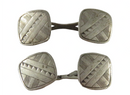 Vintage Art Deco Style Square Form 800 Silver Cufflink Set with Cross Bar Connec — Silver — front view