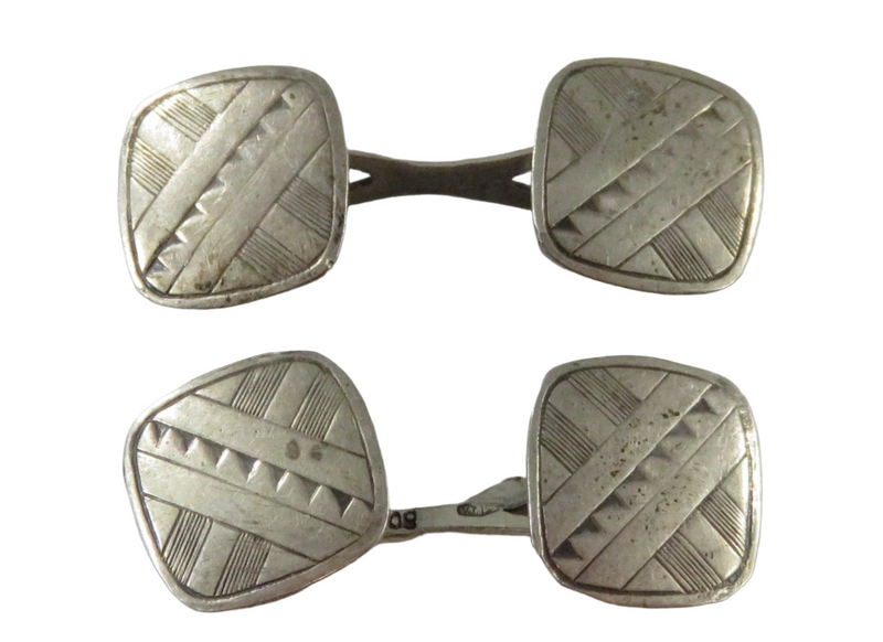 Art Deco Style Square Form 800 Silver Cufflink Set with Cross Bar