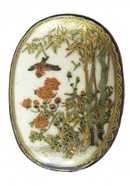 Vintage c1940 Japanese Satsuma Brooch Gold Gilding Garden Scene with Bird Signed — Jewelry & Watches:Men's Jewelry:Cufflinks