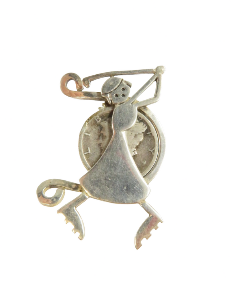 Sterling Silver Woman Golf Swing Brooch Pin Dime Holder 925 Leonore Doskow — Jewelry & Watches:Vintage & Antique Jewelry:Fine