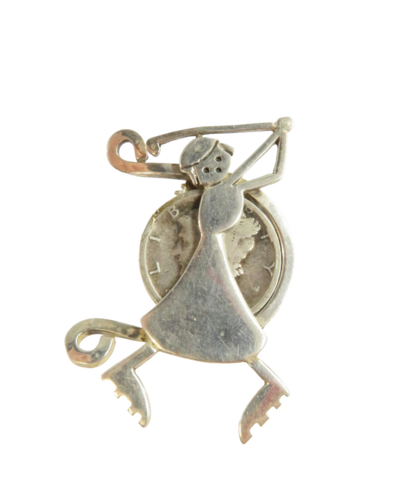 Sterling Silver Woman Golf Swing Brooch Pin Dime Holder 925 Leonore Doskow