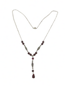 16 1/2" Sterling Silver Lariat Necklace 1 3/4 Drop Polished & Faceted Gem Stones — Sterling Silver, Silver • Amethyst, Garnet