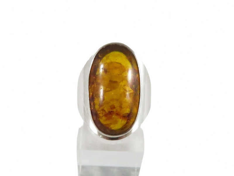 Amber Sterling Ring Size 7.75 Fischland GmbH German Made