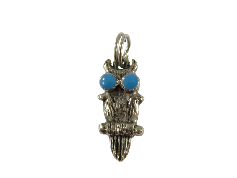 Costume Silver tone Owl Blue Eyes Base Metal Charm