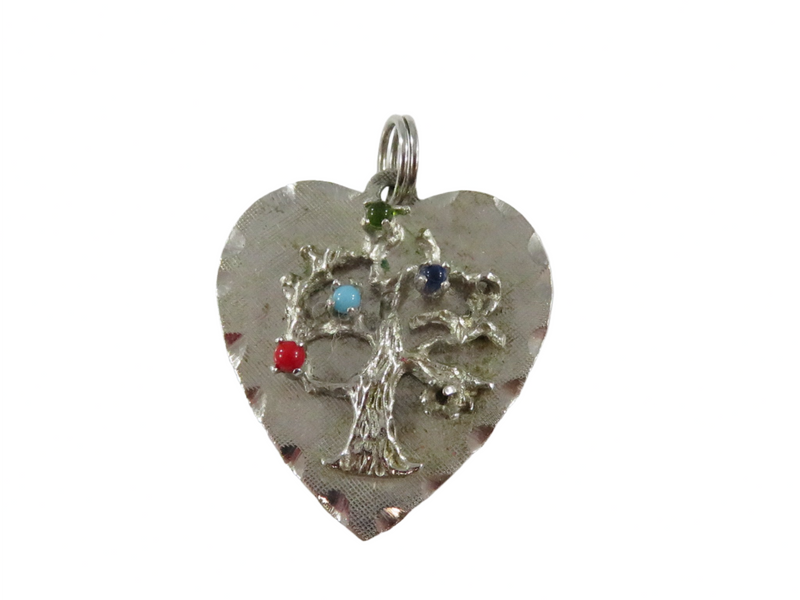 MCM Sterling Silver Heart Family Tree Charm With Stones