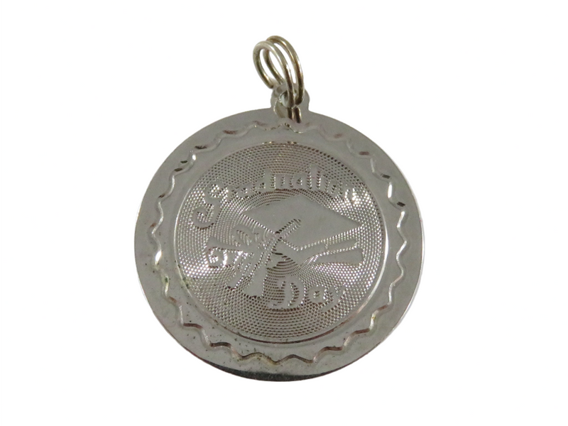 Vintage Sterling Silver Round Graduation Day Charm SAS Sterling — Sterling Silver, Silver — front view