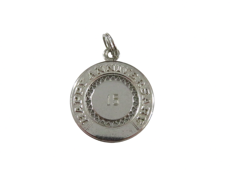 Vintage Sterling Silver Happy 15th Anniversary Charm Dated 1967 — Sterling Silver, Silver — front view