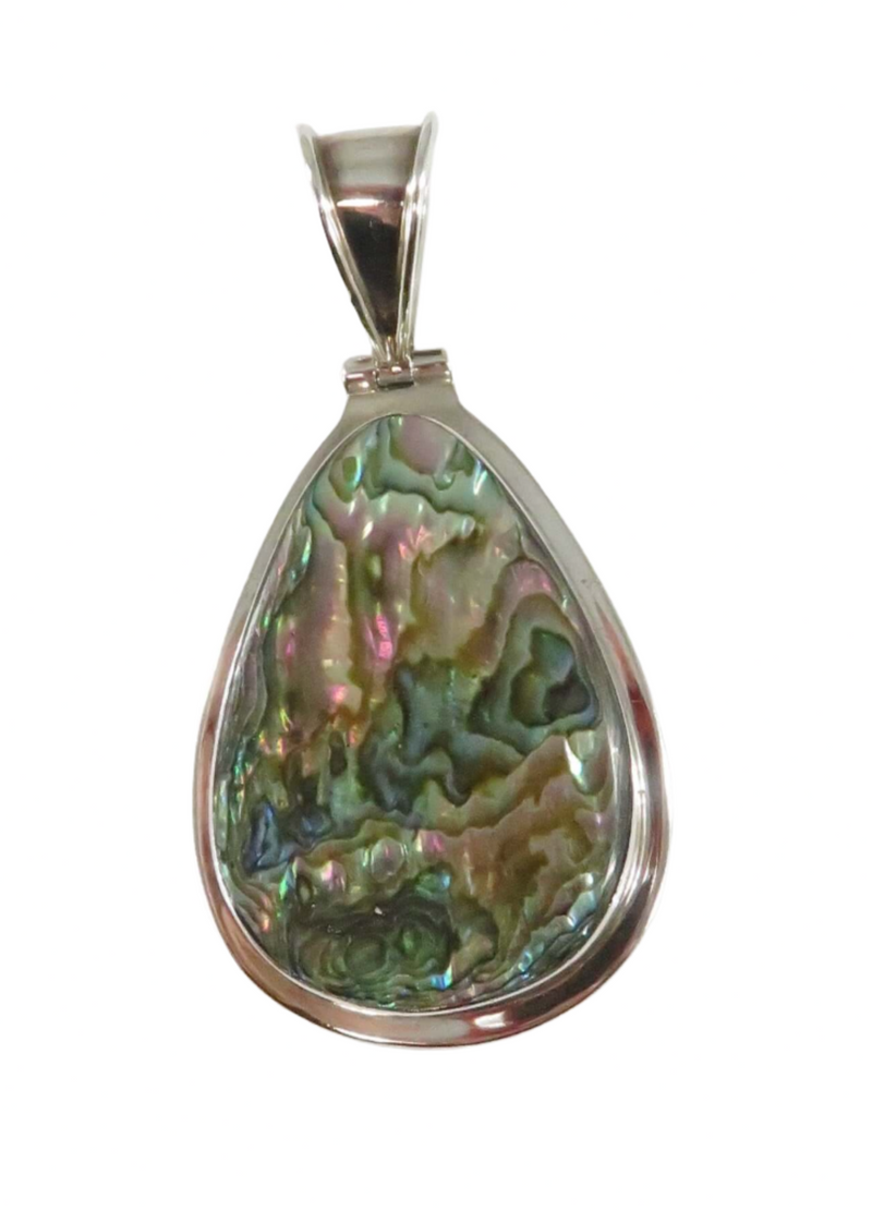 Large Pendant Sterling Silver Polished Abalone Teardrop Form