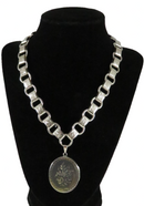 Victorian Style Book Chain Necklace With Photo Locket Floral Design 17 3/4" L — front view