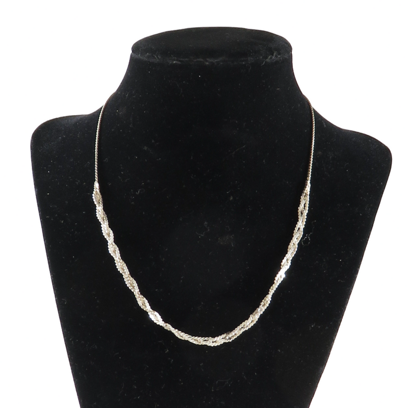 Sterling Silver Herringbone 1.3mm x .76mm Necklace with Woven Accents 16 3/4" TL — Sterling Silver, Silver — front view