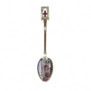 Vintage 800 Silver Spoon Hand Painted Enamel Genova E Piazza Aquaverde — Silver, Enamel — front view