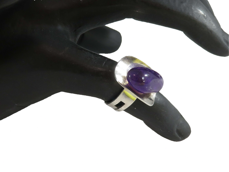 Tumbled Polished Purple Amethyst Adjustable Ring 925