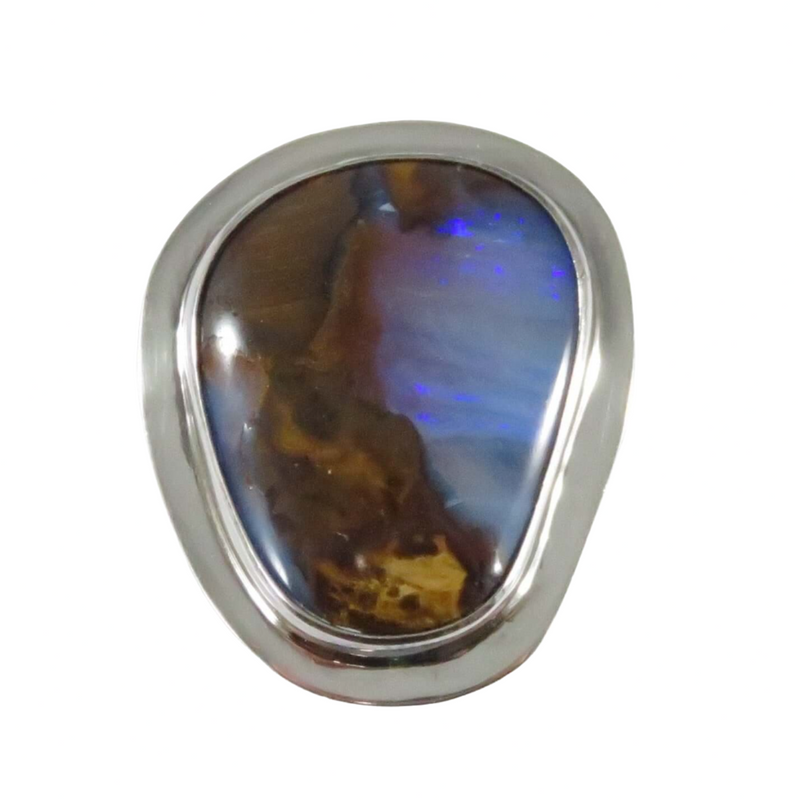 Artisan Australian Boulder Opal Sterling Silver Ring Size 7.25 by B. Lombard — Jewelry & Watches:Fine Jewelry:Fine Rings:Othe
