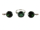 Fancy Vintage Sterling Ring & Earring Set Round Green Tourmaline Glass European — Jewelry & Watches:Fine Jewelry:Fine Jewelry