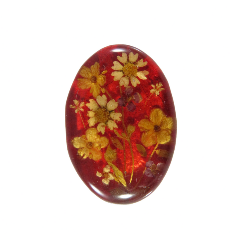 Vintage Pressed Flower Pendant Brooch Red in Red Oval Sterling Silver T-O Signed — Jewelry & Watches:Vintage & Antique Jewelr