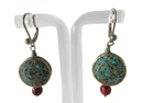 Southwestern Style Mixed Media Artisan Dangle Earrings Brass, Sterling, Stone — front view