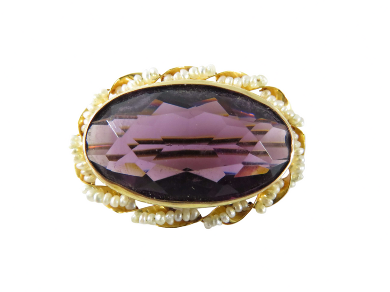Art Nouveau Style 10K Seed Pearl Wrapped Purple Glass Brooch Pin by Marathon — Jewelry & Watches:Vintage & Antique Jewelry:Fi