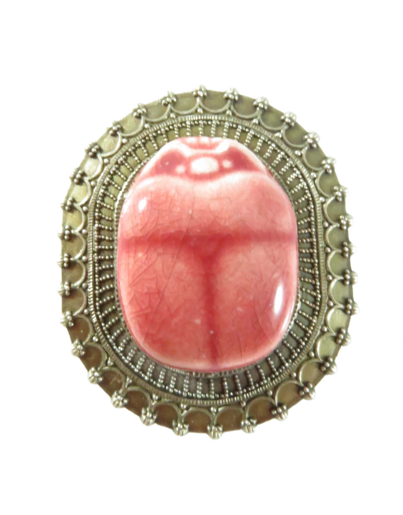 A Rare Miyamoto Shoto Scarab Brooch Pendant in Red Circa 1965 — Silver — front view