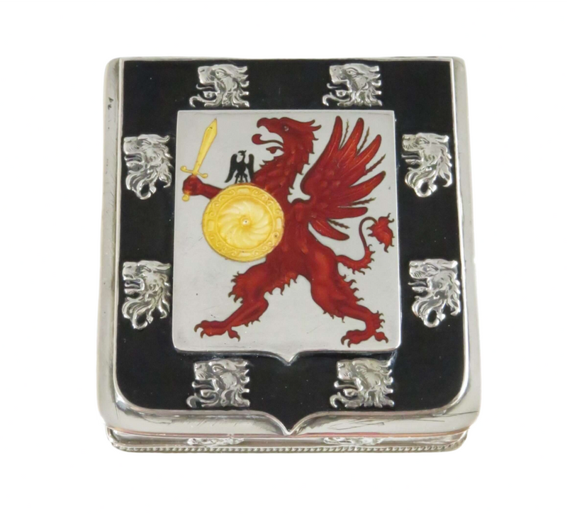 House of Romanov 875 Silver Enamel Coat of Arms Trinket Box M1-7 — Silver, Enamel — front view