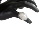 Fancy Setting Sterling Silver Cabochon Milky Moonstone Glass Ring Size 5.25 — Sterling Silver, Silver — front view