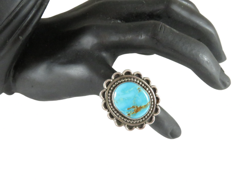 Old Pawn Pilot Mountain Turquoise Sterling Silver Ring Size 6.75