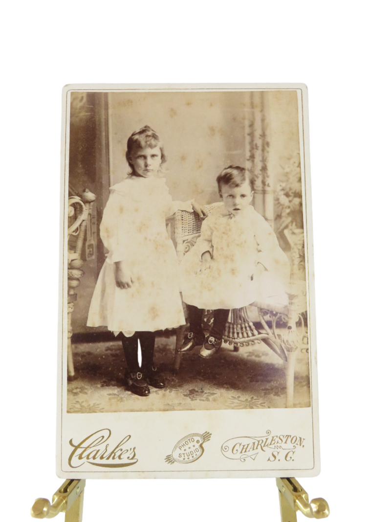 Two Children Wicker Furniture Clarke's Photo Studio, Charleston SC Cabinet Card