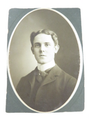 Unnamed Sitter Young Man High Collar Pin Stripe Suit Antique Photograph product image for Just Stuff I Sell, clear front view, neutral background, original listing photo, optimized descriptive alt text, centered composition