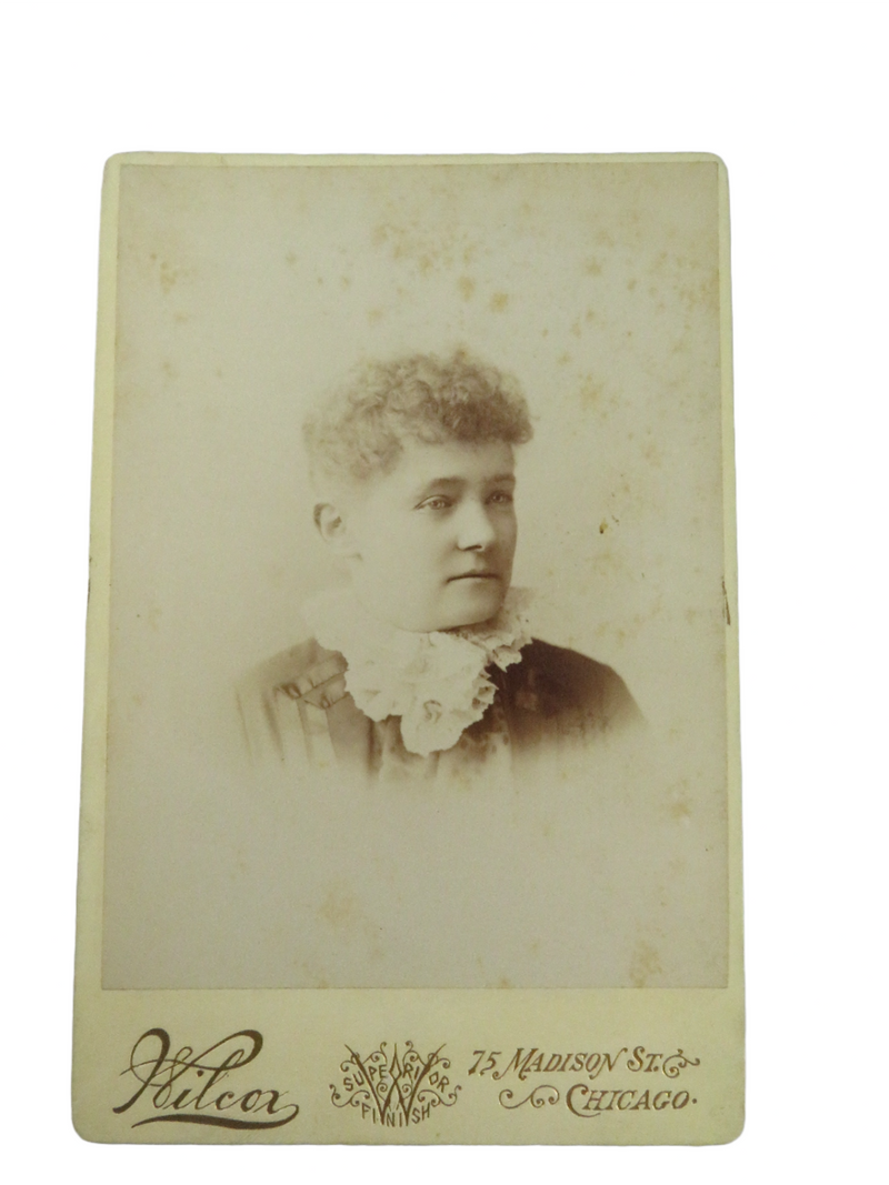 Unnamed Sitter Woman Short Curly Hair Wilcox Chicago IL Antique Photograph