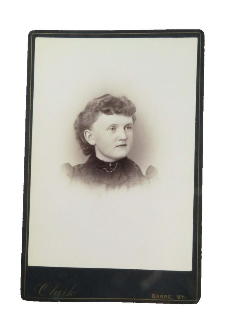 Edna S Clark Right Facing Teenager in Black Clark Barre Vermont Antique Photogra — front view