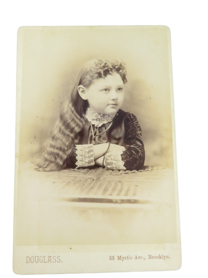 Unnamed Sitter Adorable Decked Out Little Girl Douglass Brooklyn NY Antique Photo — Garnet — front view