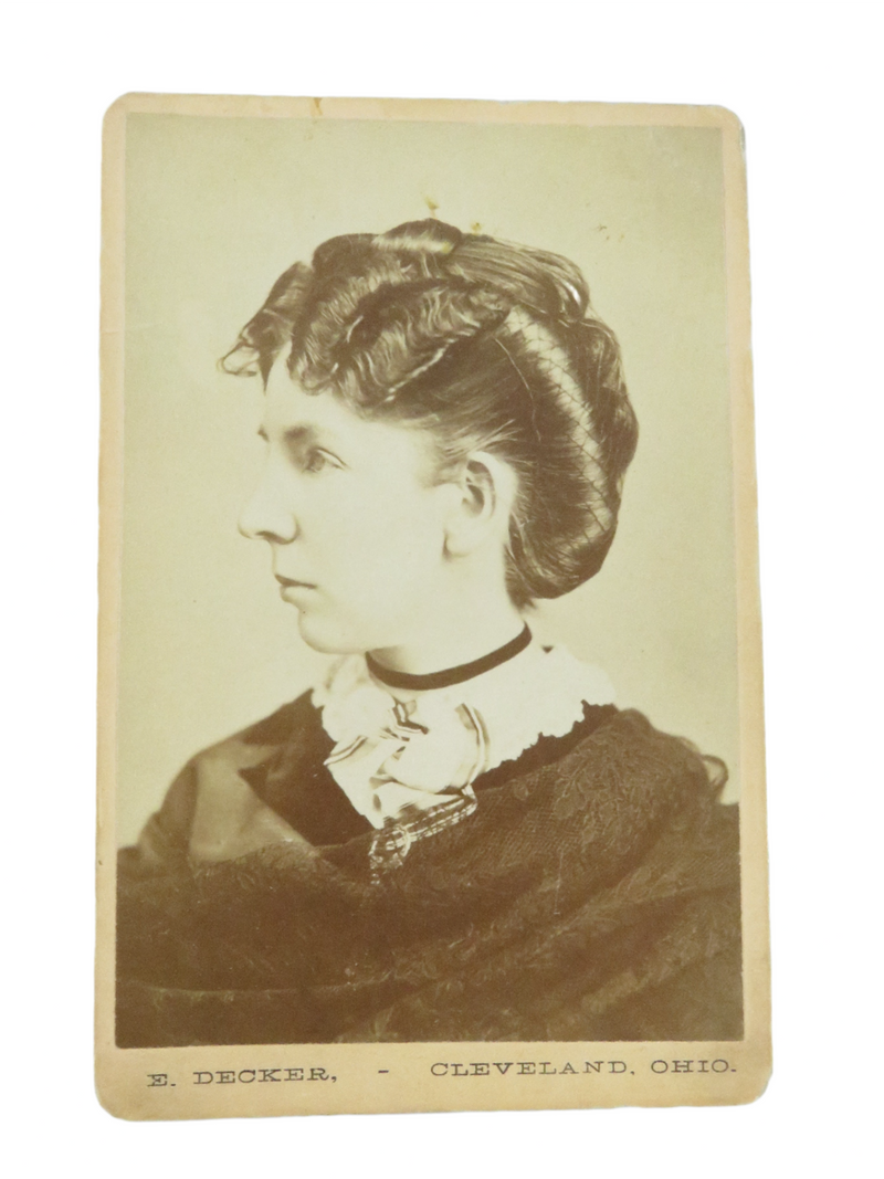 Unnamed Sitter Left Facing Hair Net Woman E. Decker Cleveland OH Antique Photograph — front view