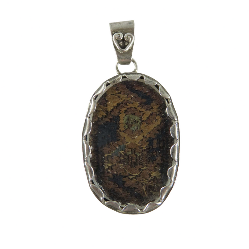 950 Silver Pendant Antique Peruvian Textile Fragment Under Glass Pendant