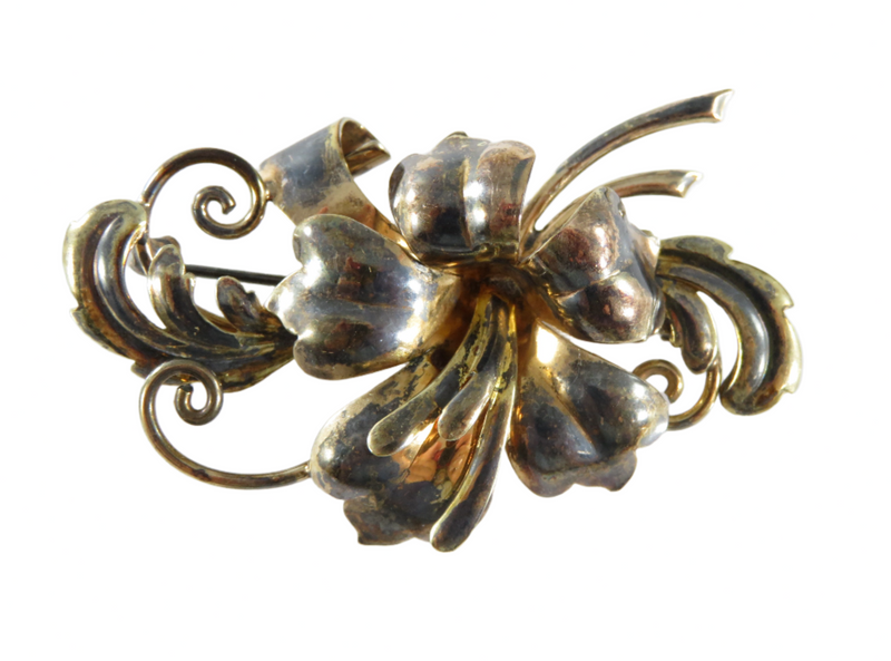 Carl Art Flower Brooch Large Sterling Silver Gold Vermeil Floral Brooch Front