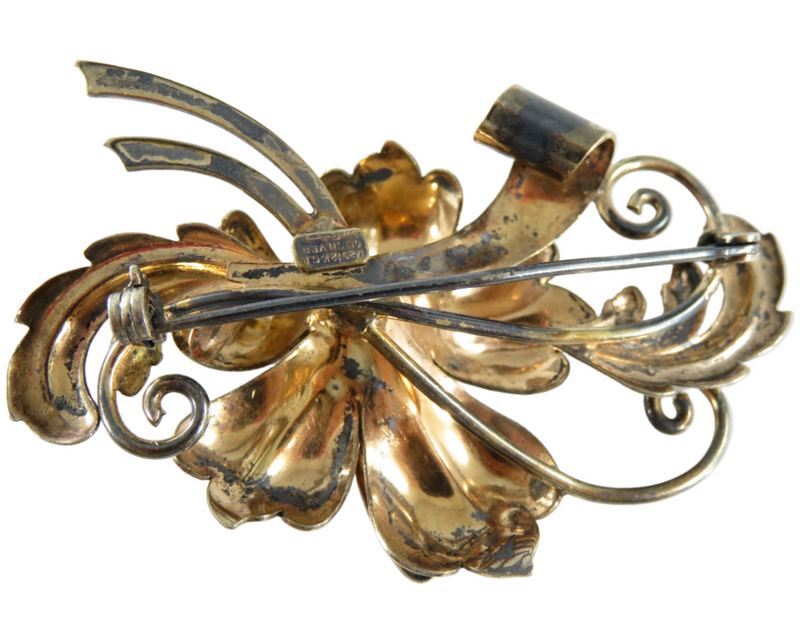 Carl Art Flower Brooch Large Sterling Silver Gold Vermeil Floral Brooch Reverse