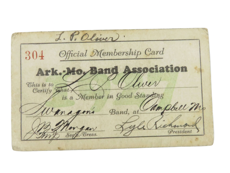 Arkansas-Missouri Band Association Campbell MO Lloyd P Oliver Membership Card