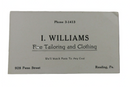 I. Williams Fine Tailoring and Clothing 928 Penn Street Reading PA Telephone 3-1 — front view