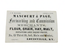 C1880 Mancourt & Page Forwarding and Commission Merchants Calling Card Louisvill — front view