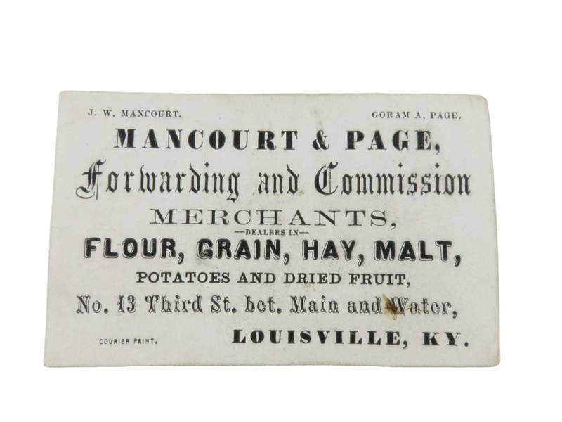 C1880 Mancourt & Page Forwarding and Commission Merchants Calling Card Louisvill — front view