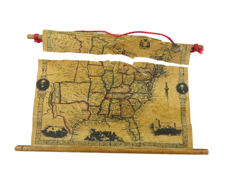 Antique Miniature Wall Hanging Map Circa 1850's US Map Poor Condition For Restoration