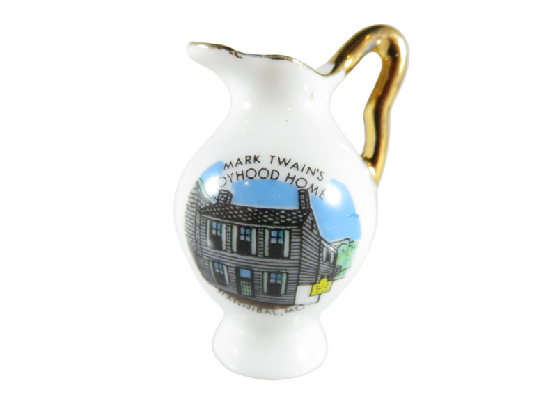 Vintage Mark Twain's Boyhood Home Japan Miniature MO Travel Souvenir Pitcher — front view
