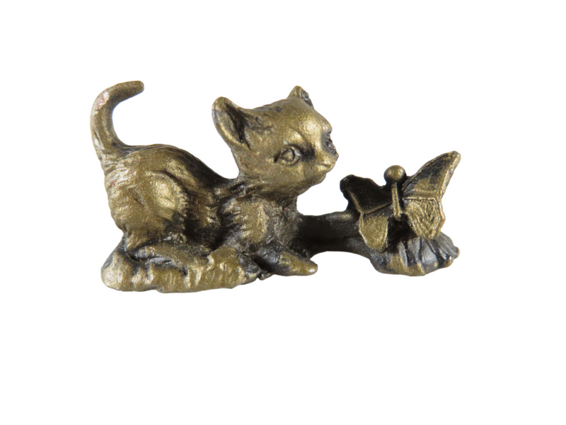 Circa 1980 Sculpture House Ltd Bronze Finished Pewter Cat & Butterfly Figure