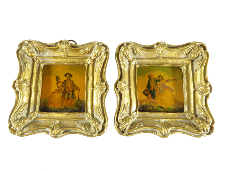 Victorian Hand Painted Ceramic Tile Miniature Painting Original Gilt Gilt Frames