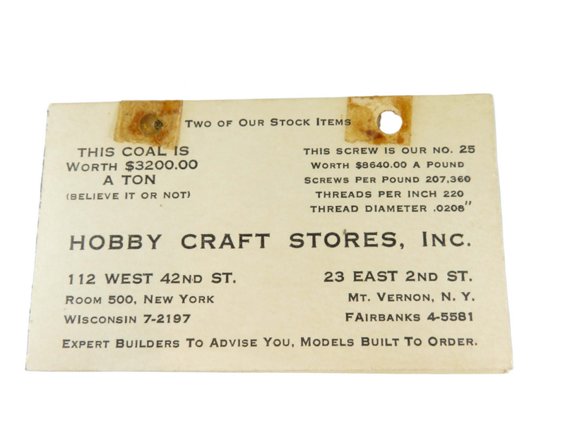 Hobby Craft Stores Inc New York Miniature & Model  Builders Business Card