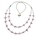 Zuni Hand Carved Purple Shell Double Strand 23" Fetish Necklace with Turquoise — Silver • Pearl — front view